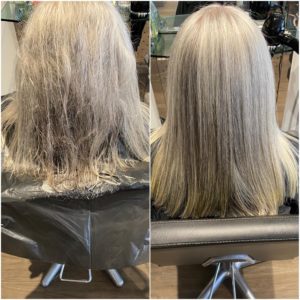 before and after nanokeratin treatment at antonys hair salon in Bury