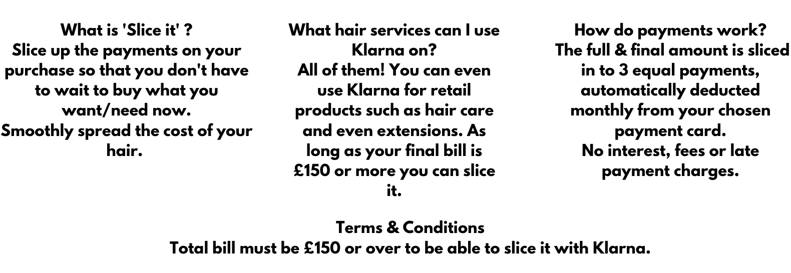 klarna pay in 3 at antonys hair salon bury