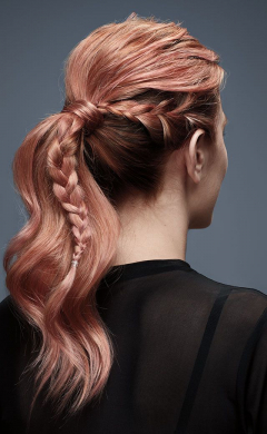 Messy-pony-tail-with-side-French-Braid hair up  prom hairstyles and ideas at antonys for hair salon in Bury, manchester